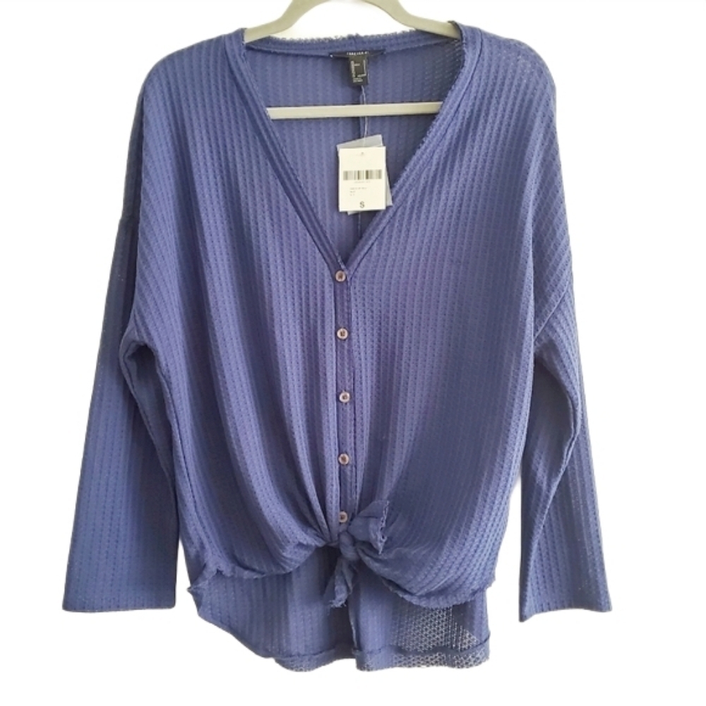 NEW Forever 21‎ Waffle Knit Button Tie Front Shirt